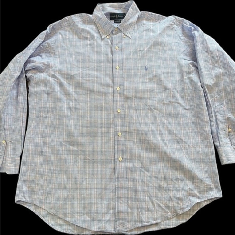 Polo Ralph Lauren Mens Blue Pink 17.5 34/35 Yarmouth Button Down Shirt in EUC